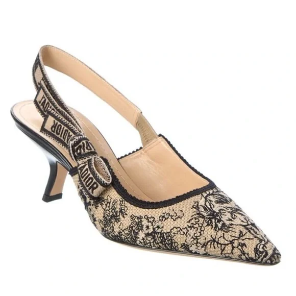 Dior J'adior Canvas Slingback Pump, toile de jouy, Black and Halzelnut size 38 - Picture 13 of 13